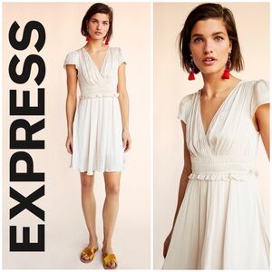 Express, Fairy's Petticoat Peony Ruffled Surplice Flutter Cap Sleeve Mini Dress